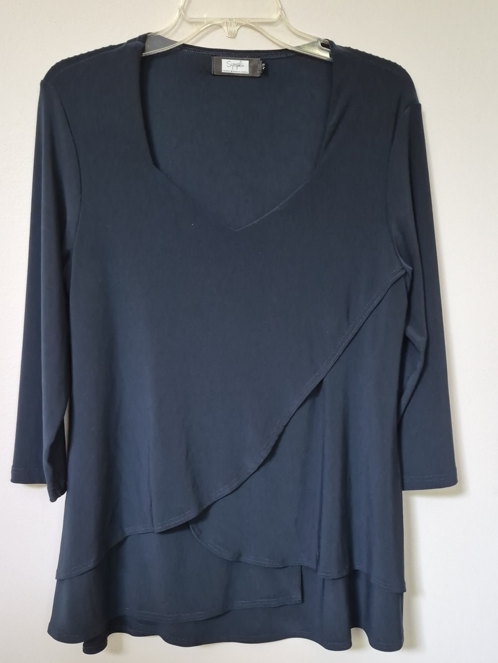 Sympli Top Womens 12 Navy Layered Sweetheart Neckline Elegant